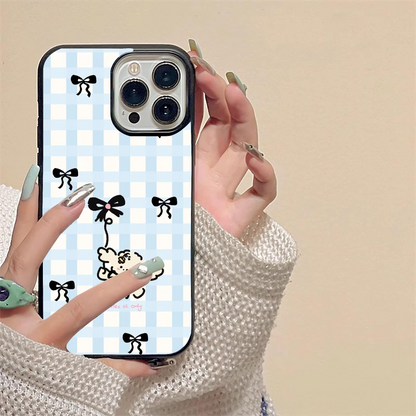 Blue Checker With Puppy Pattern Glass Case