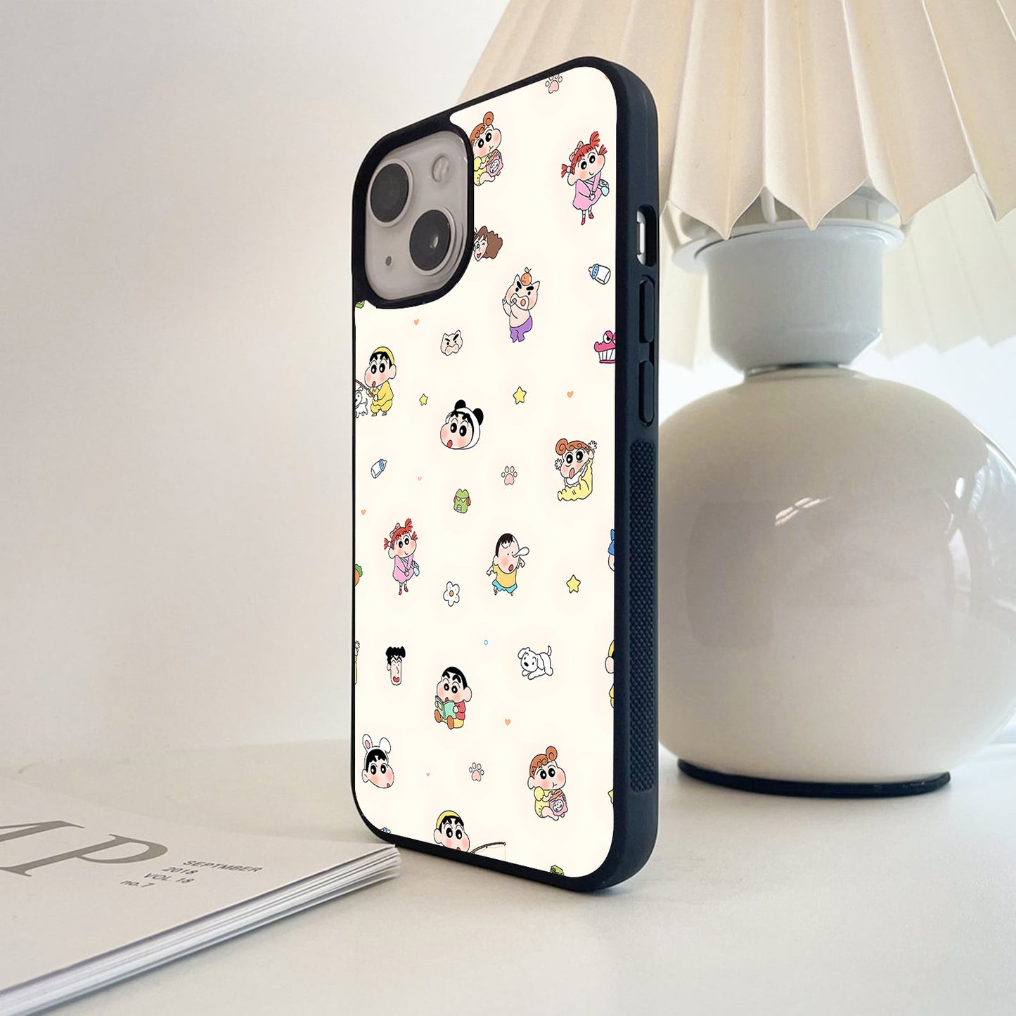Cute Shinchan Pattern Glass Case