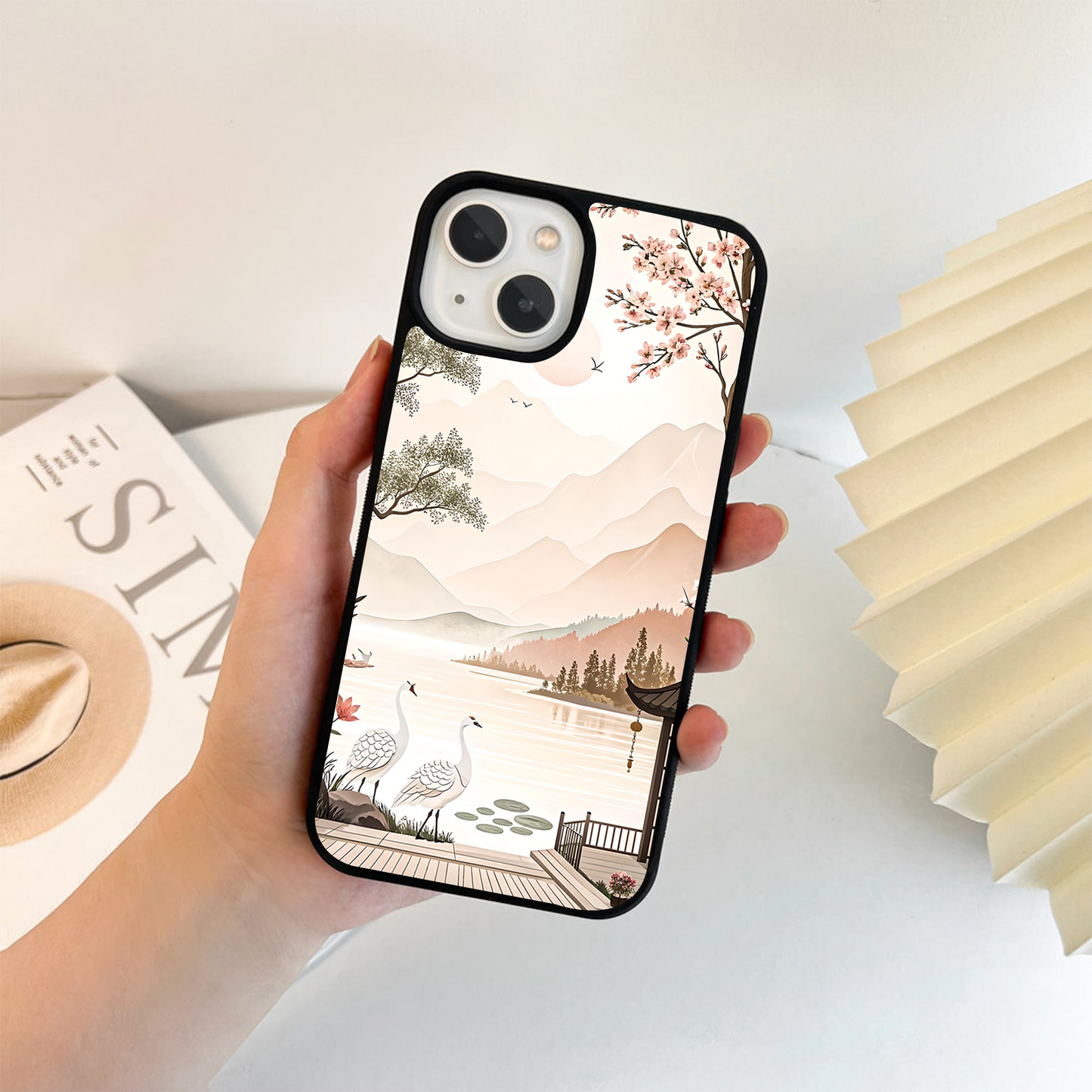 Cranes By Lake Glass Case