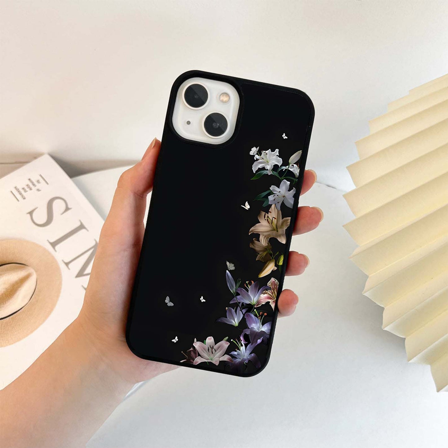 Elegant Lilies & Butterflies Glass Case