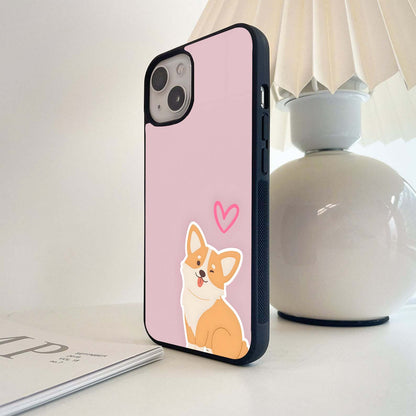 Cute Corgi with Heart Glass Case