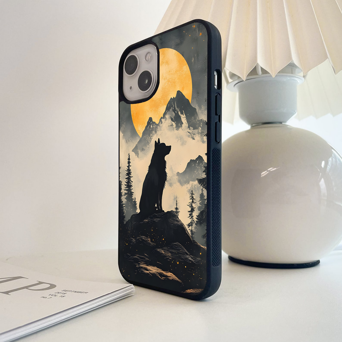 Wolf Howling Glass Case