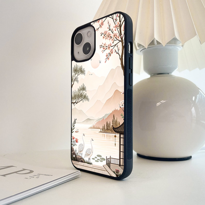 Cranes By Lake Glass Case