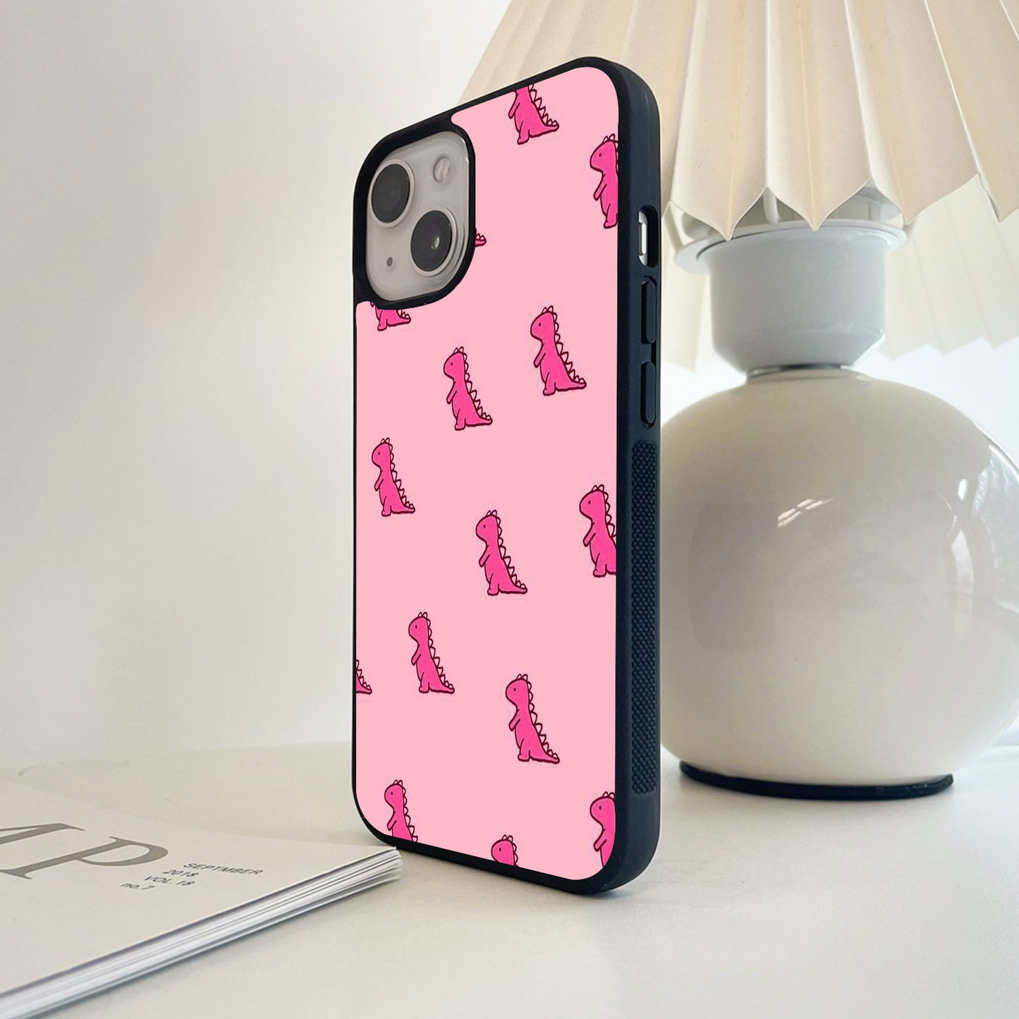 Pink Little Dino Pattern Glass Case