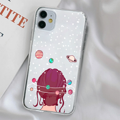 Cute Girl Thinking About Space Soft Clear Silicon Case Cover