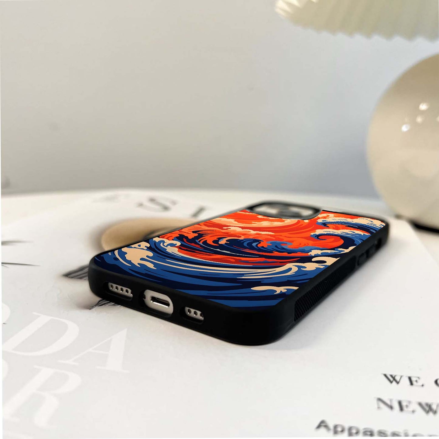 Orange Ocean Waves Glass Case