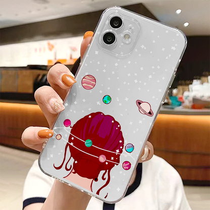 Cute Girl Thinking About Space Soft Clear Silicon Case Cover