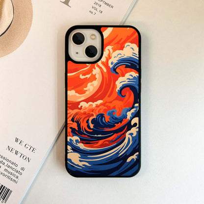 Orange Ocean Waves Glass Case