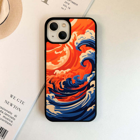 Orange Ocean Waves Glass Case