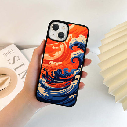 Orange Ocean Waves Glass Case