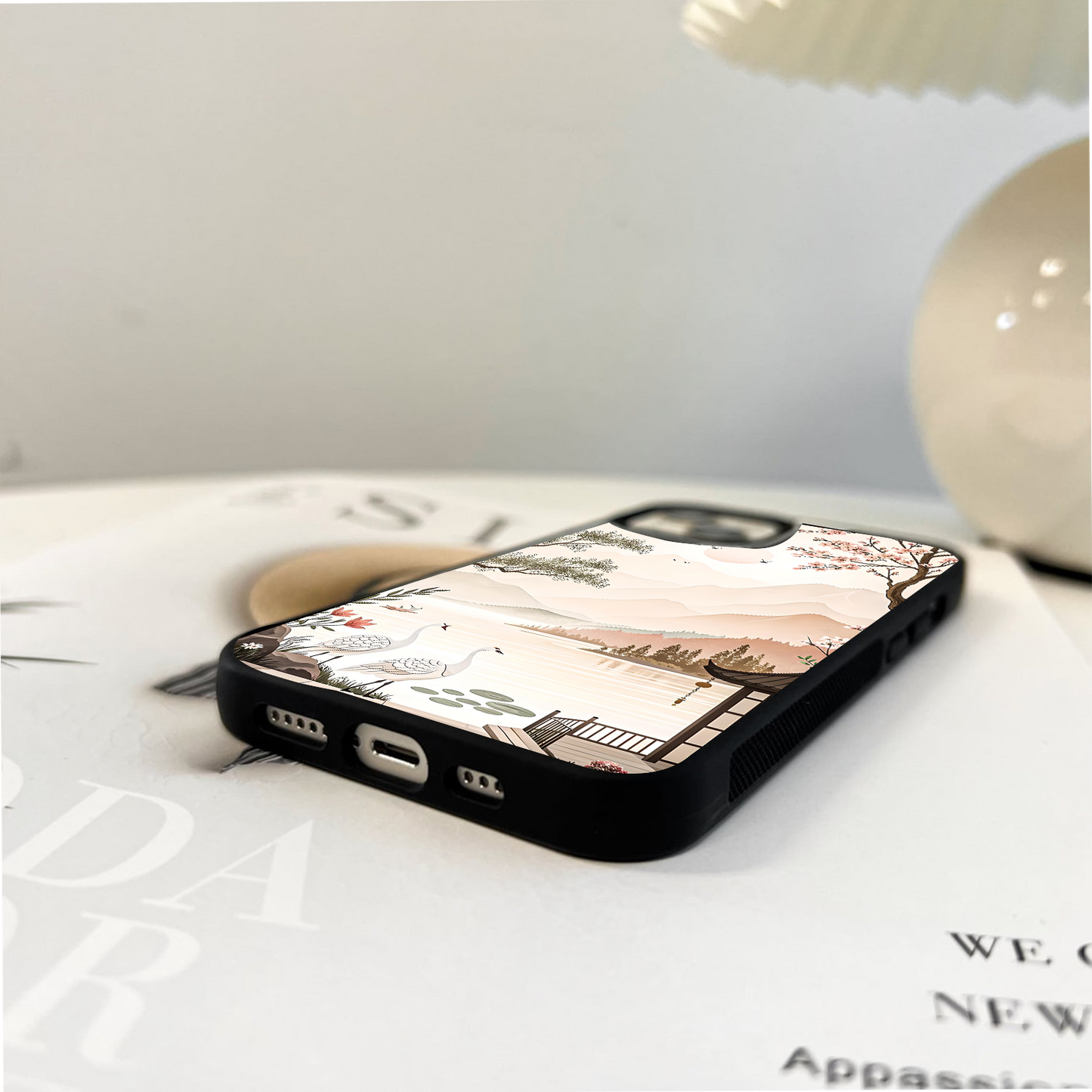 Cranes By Lake Glass Case