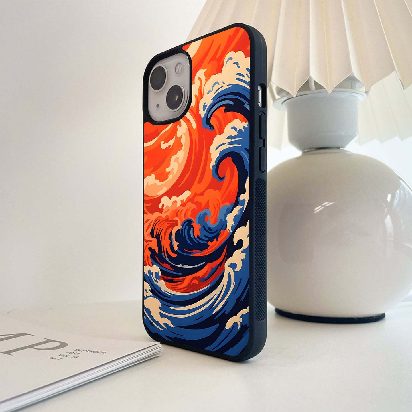 Orange Ocean Waves Glass Case