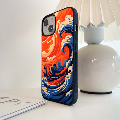 Orange Ocean Waves Glass Case