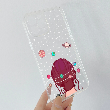 Cute Girl Thinking About Space Soft Clear Silicon Case Cover