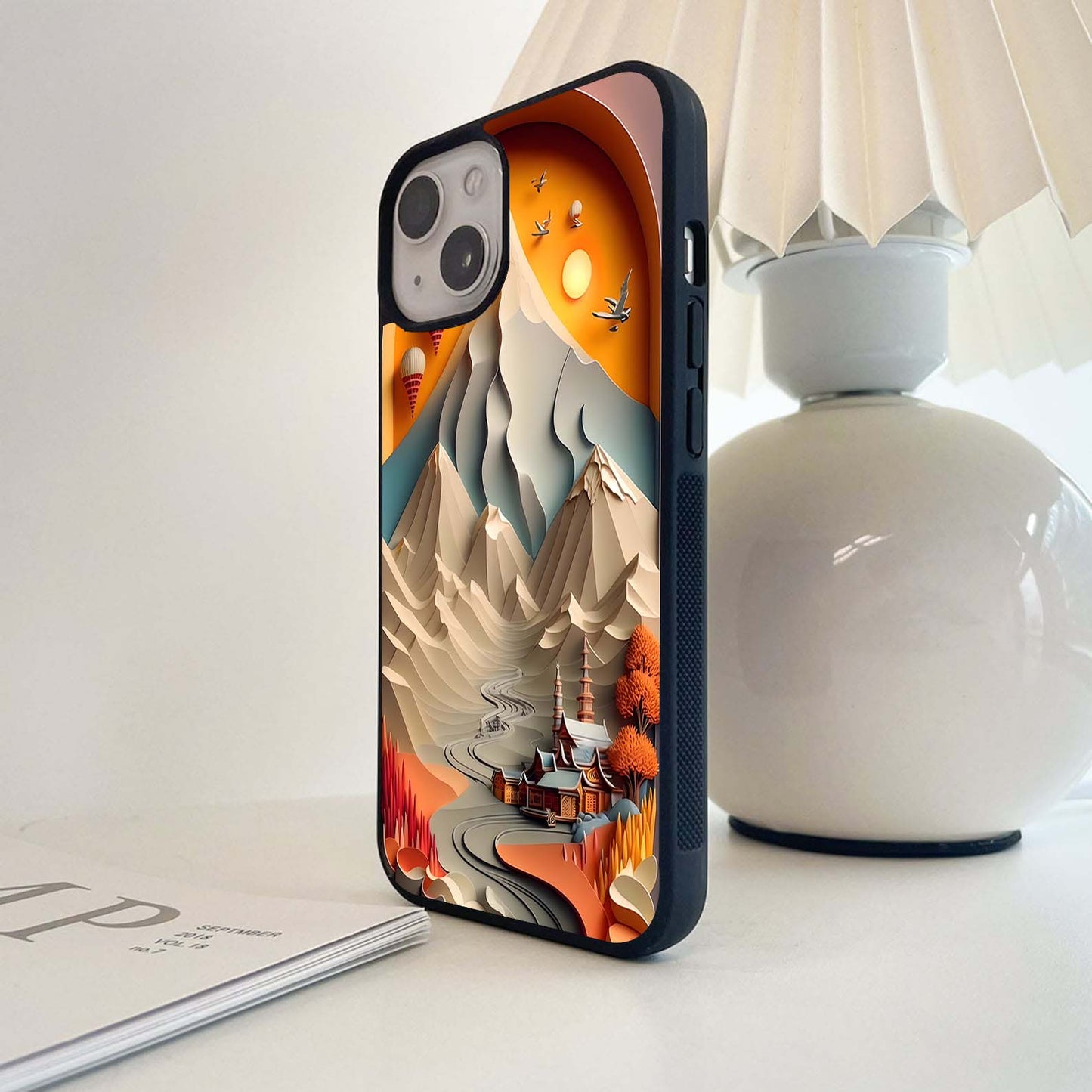 Paper-Art Mountain Sunset Glass Case