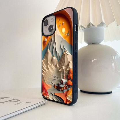 Paper-Art Mountain Sunset Glass Case