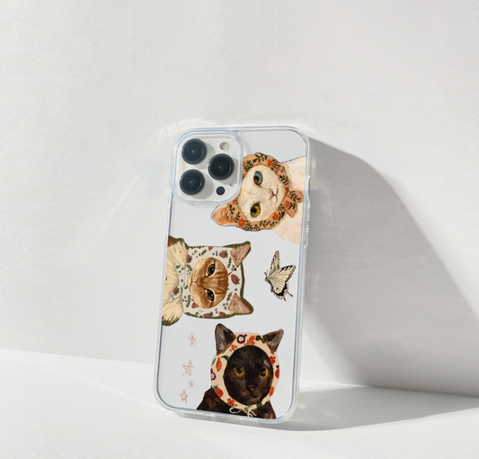 Aesthetic Cat Trio Clear Silicon Cover