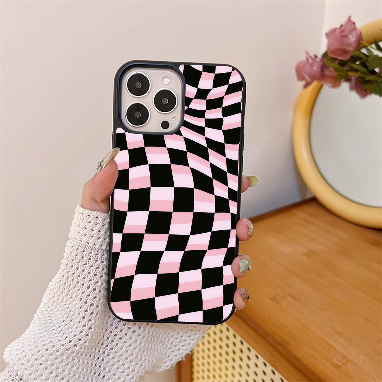 Pink Checker Glass Case