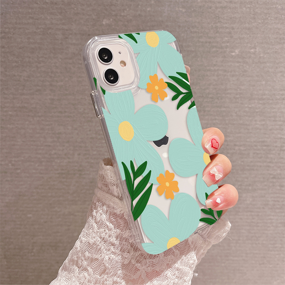 Green Pastel Flower Pattern Clear Silicon Case Cover