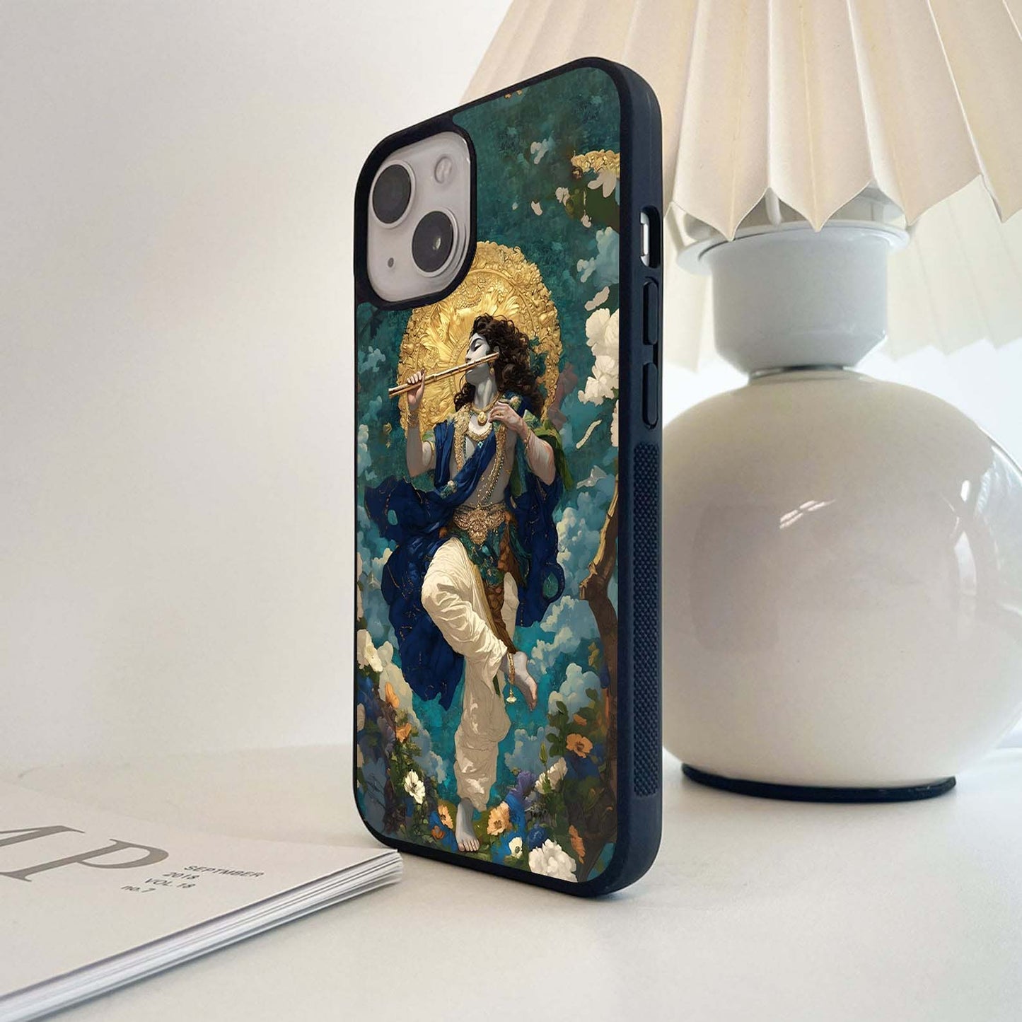 Divine Krishna Art Glass Case