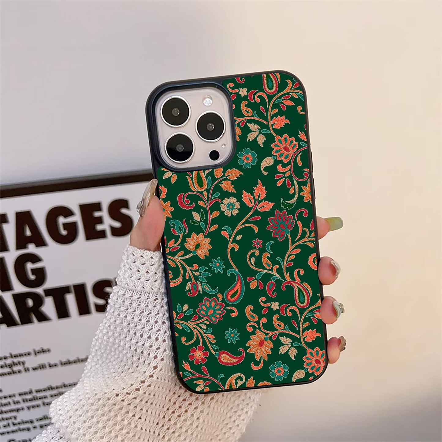 Royal Emerald Blooms Pattern Glass Case