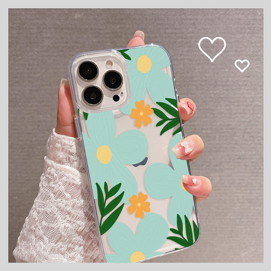 Green Pastel Flower Pattern Clear Silicon Case Cover