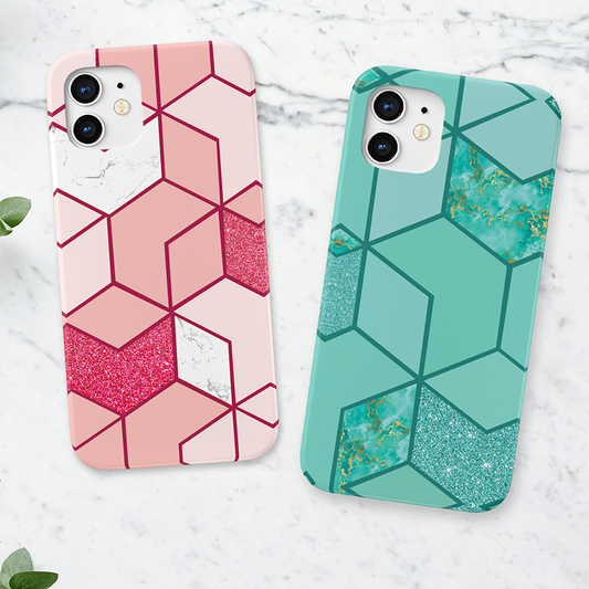 Green & Pink Glitters Family Slim Case Cover With Same Design Holder