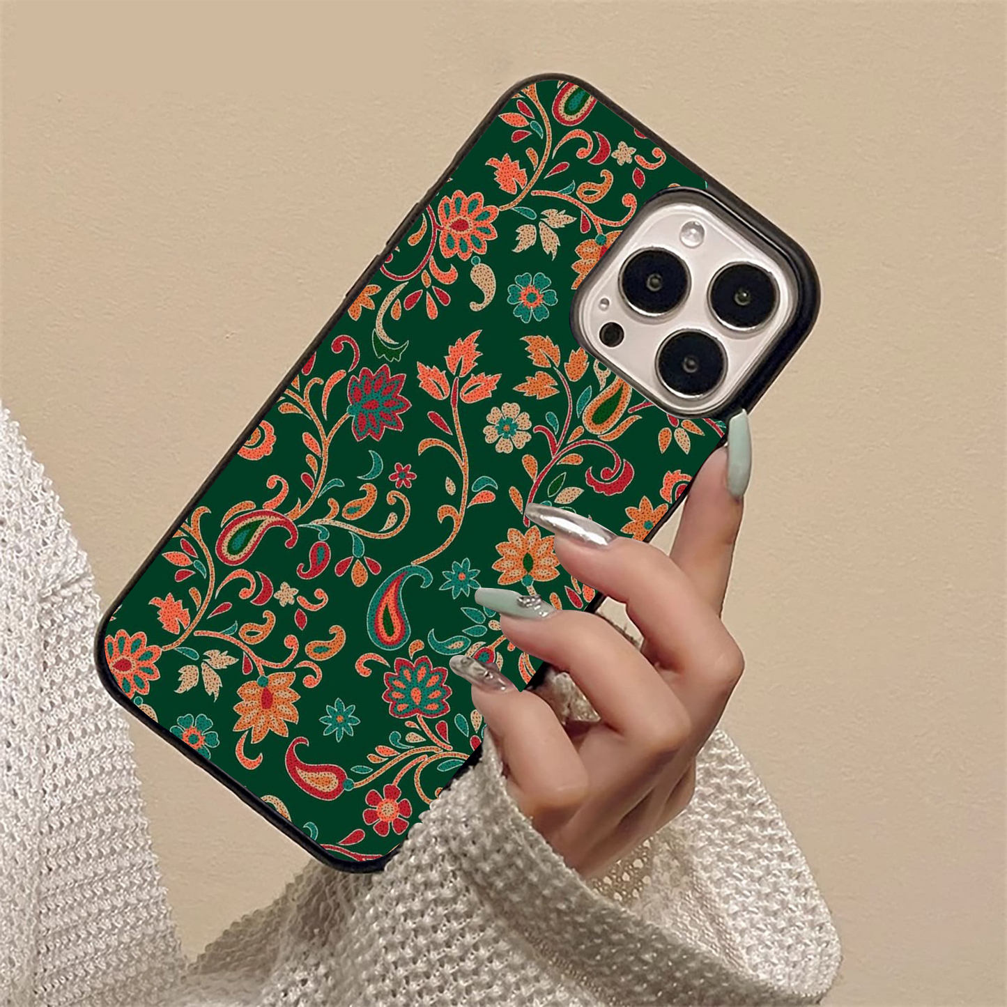 Royal Emerald Blooms Pattern Glass Case