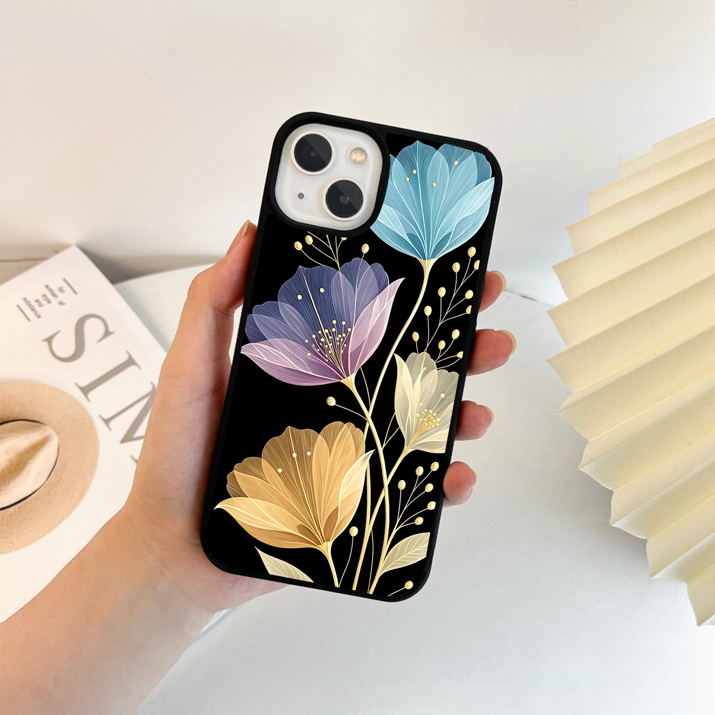 Delicate Multicolor Flowers Glass Case