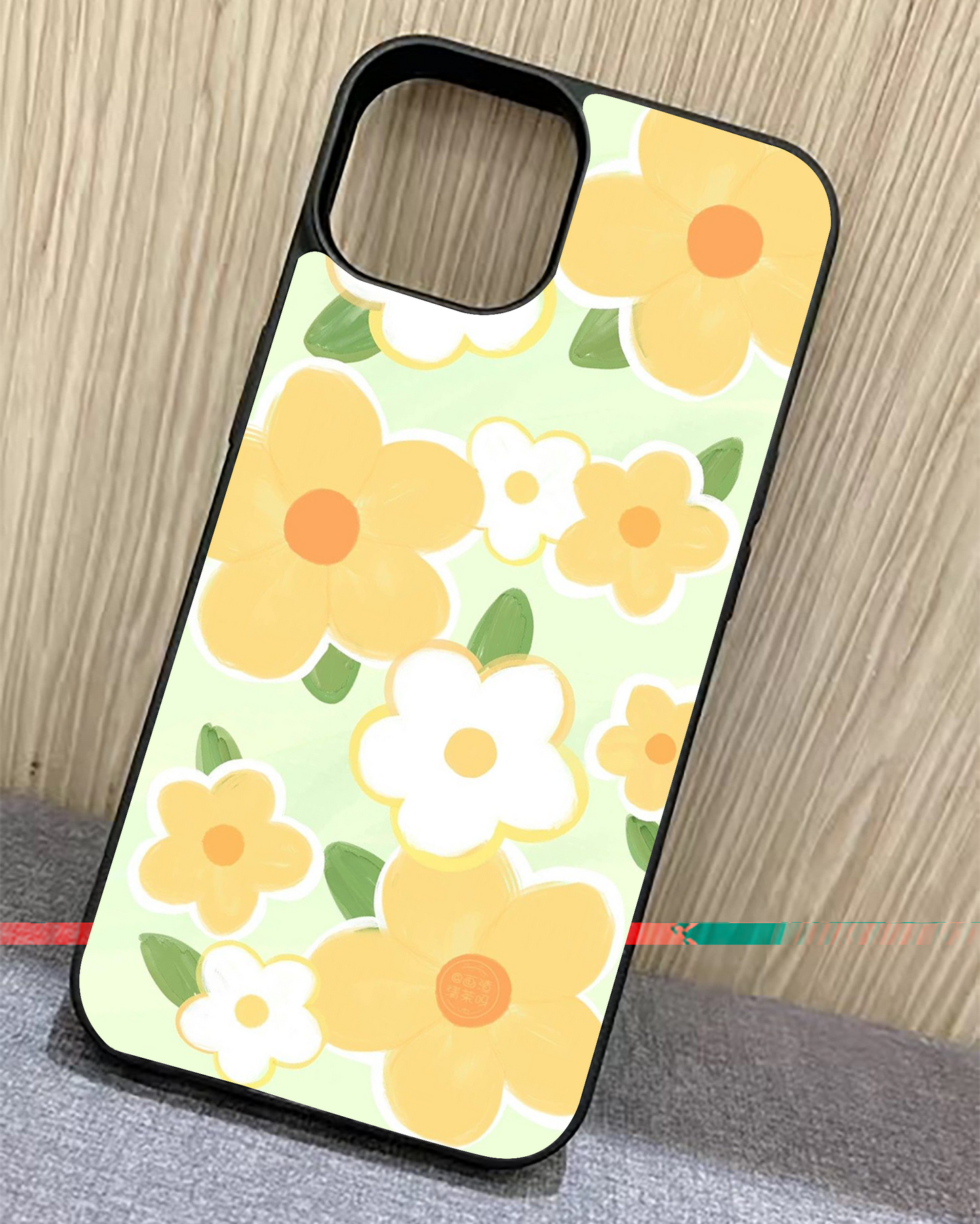 Yellow Flower  with green background  pattern  Glass Case