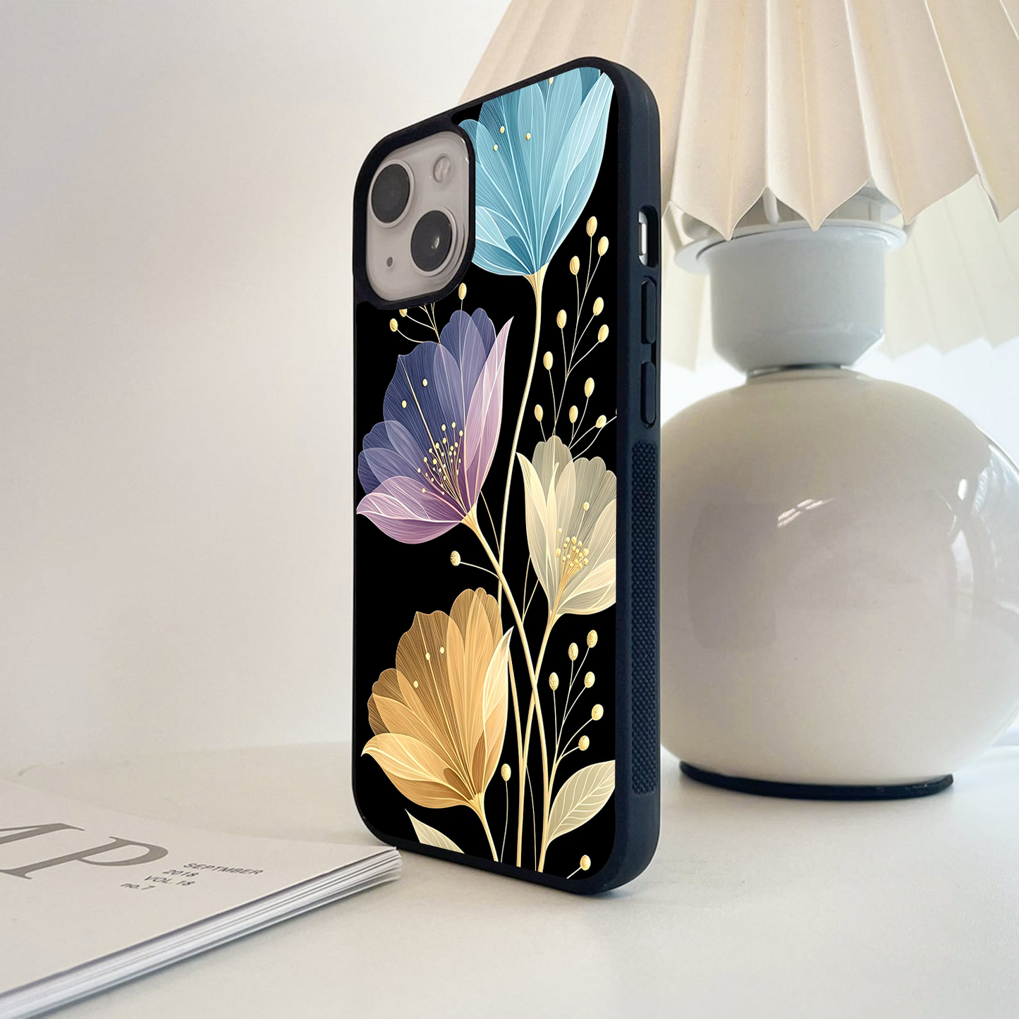 Delicate Multicolor Flowers Glass Case