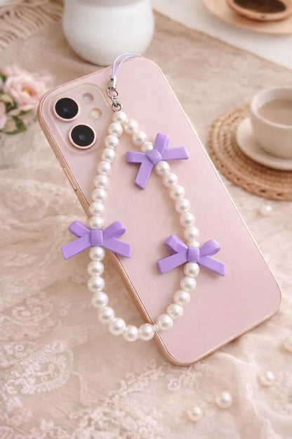 Pink Bow Pearl Phone Charm