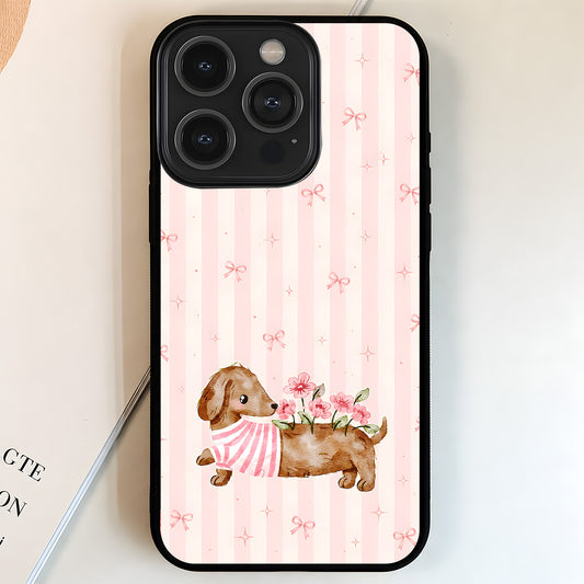 Blush Bow Puppy Glass Case