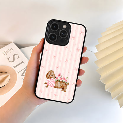Blush Bow Puppy Glass Case