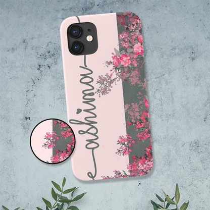 Lovely Wild Flower with Custom Name Slim Cover With Same Design Holder