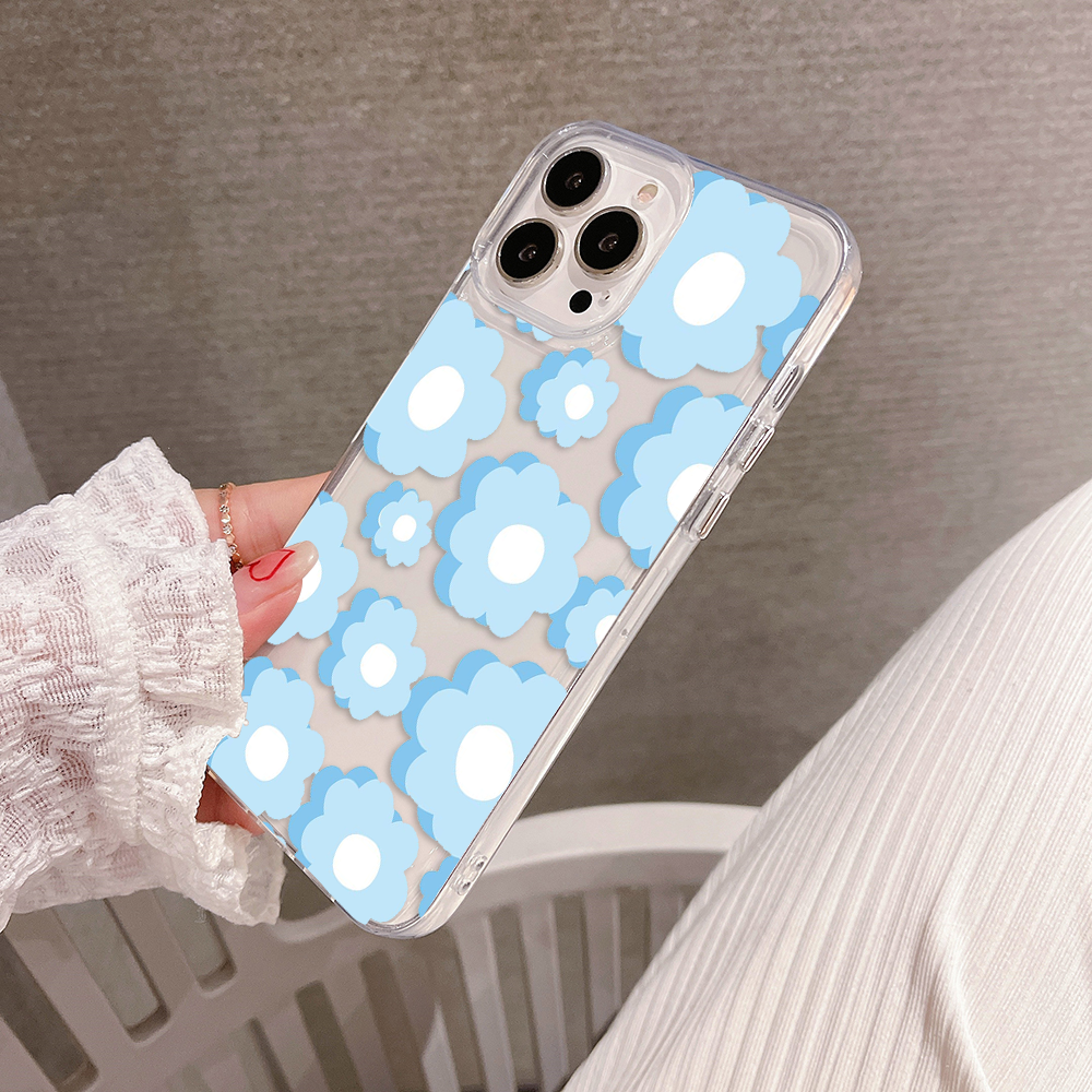 Lovely Blue Flower Clear Silicon Case Cover