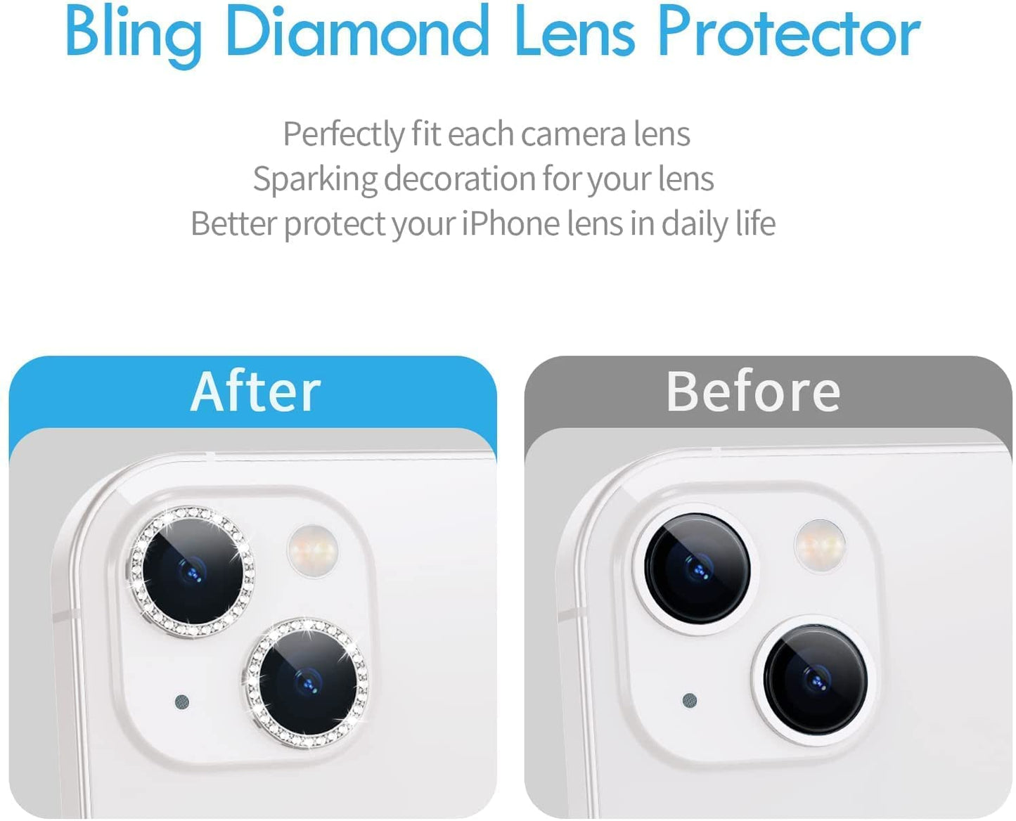 Diamond Camera Lens Protector for Apple iPhone 11 & 12 Series  | HD Clear Real Glass Protection + Metal Alloy Full Fit Lens Ring Cover