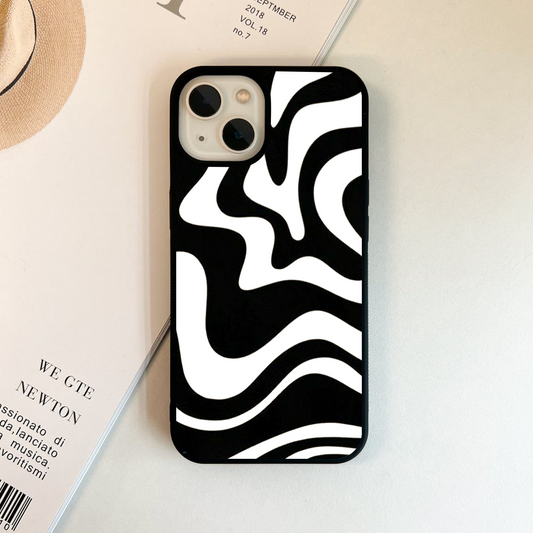 Black & White Striped Swirl Lines Glass Case