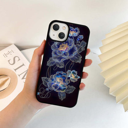 Glowing Blue Peonies Glass Case