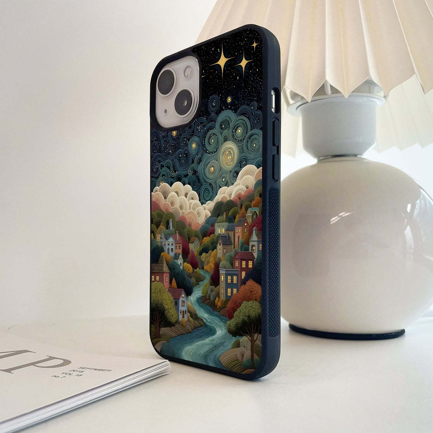 Moonlit Village Whispers Glass Case