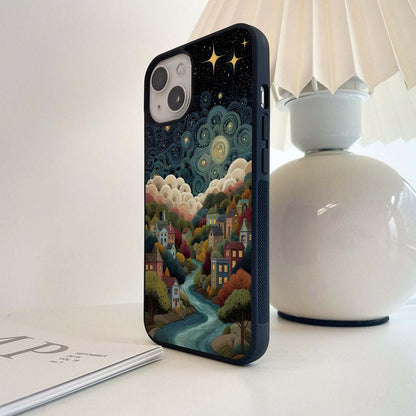 Moonlit Village Whispers Glass Case