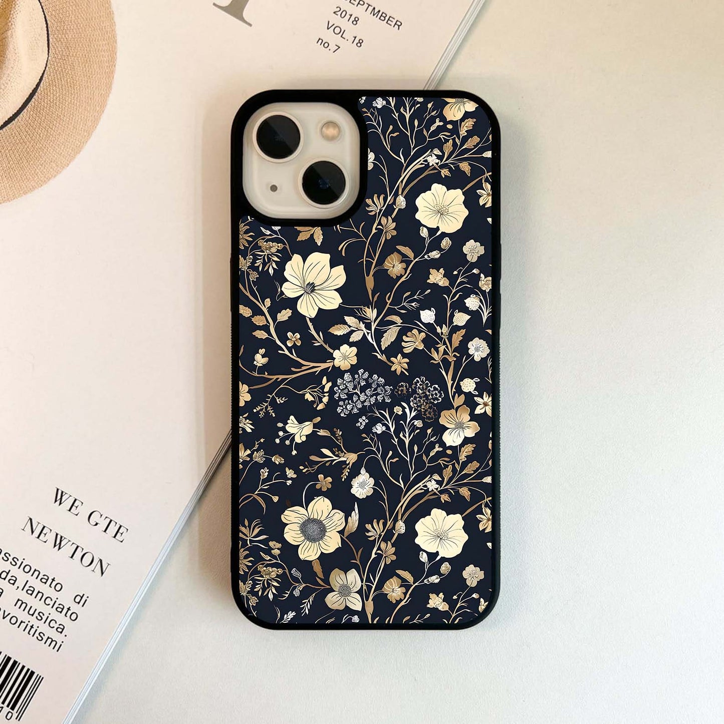 Golden Botanical On Navy Glass Case