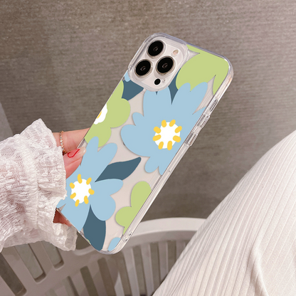 Blue and Green Flower Pattern Clear Silicon Case Cover