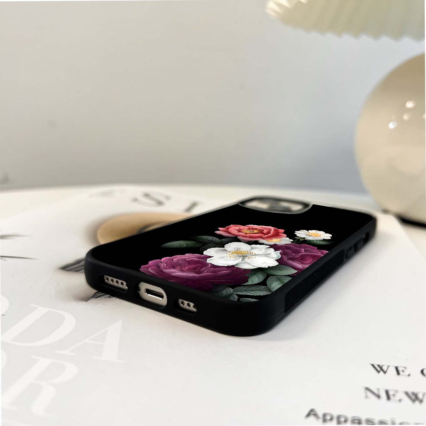 Floral Bouquet On Black Glass Case