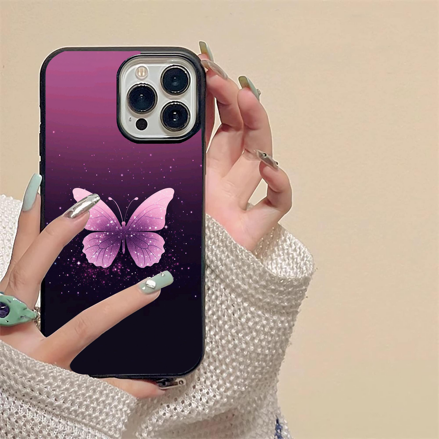 Cute Starry Butterfly Glass Case