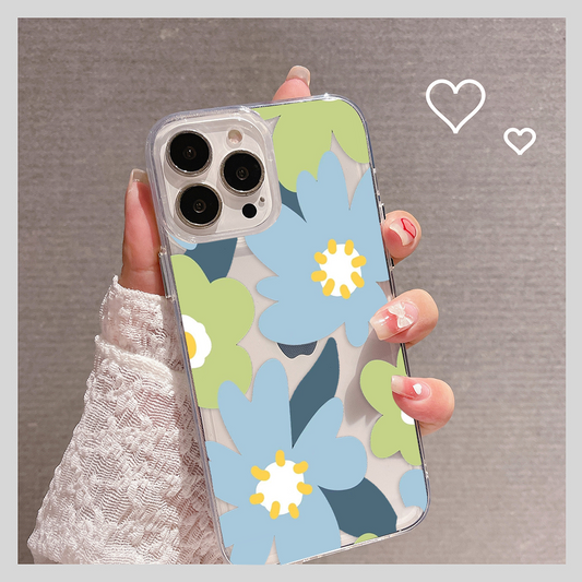 Blue and Green Flower Pattern Clear Silicon Case Cover