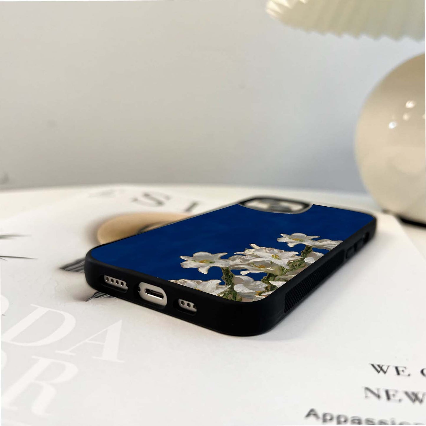 Floral White Lily  Glass Case