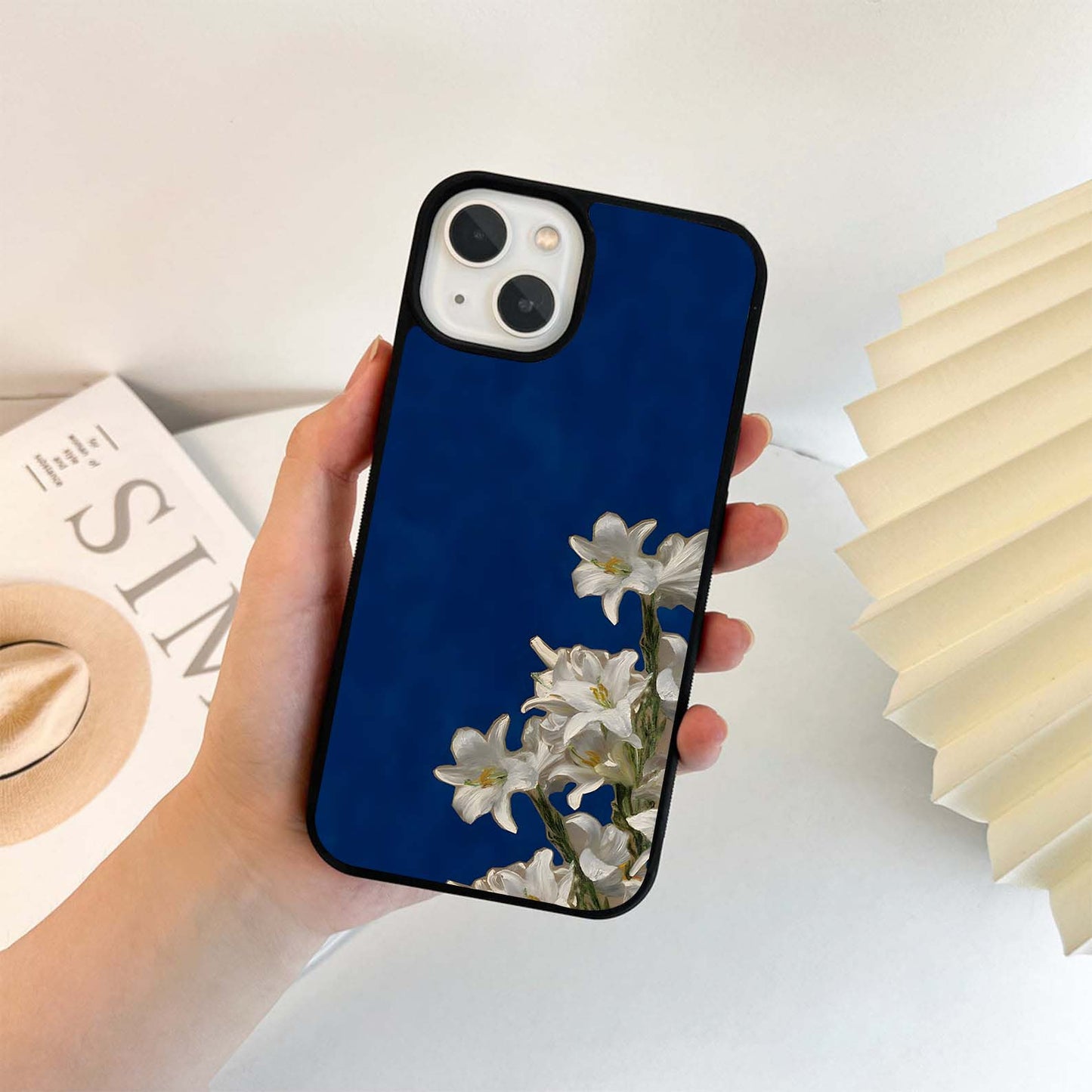 Floral White Lily  Glass Case