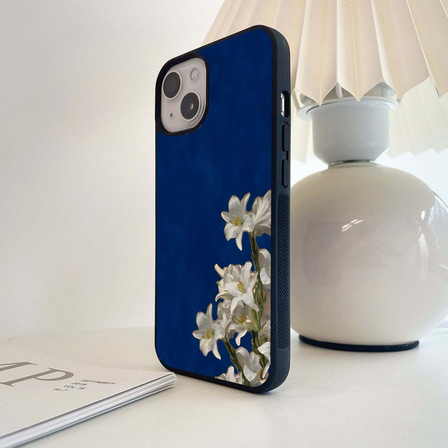 Floral White Lily  Glass Case