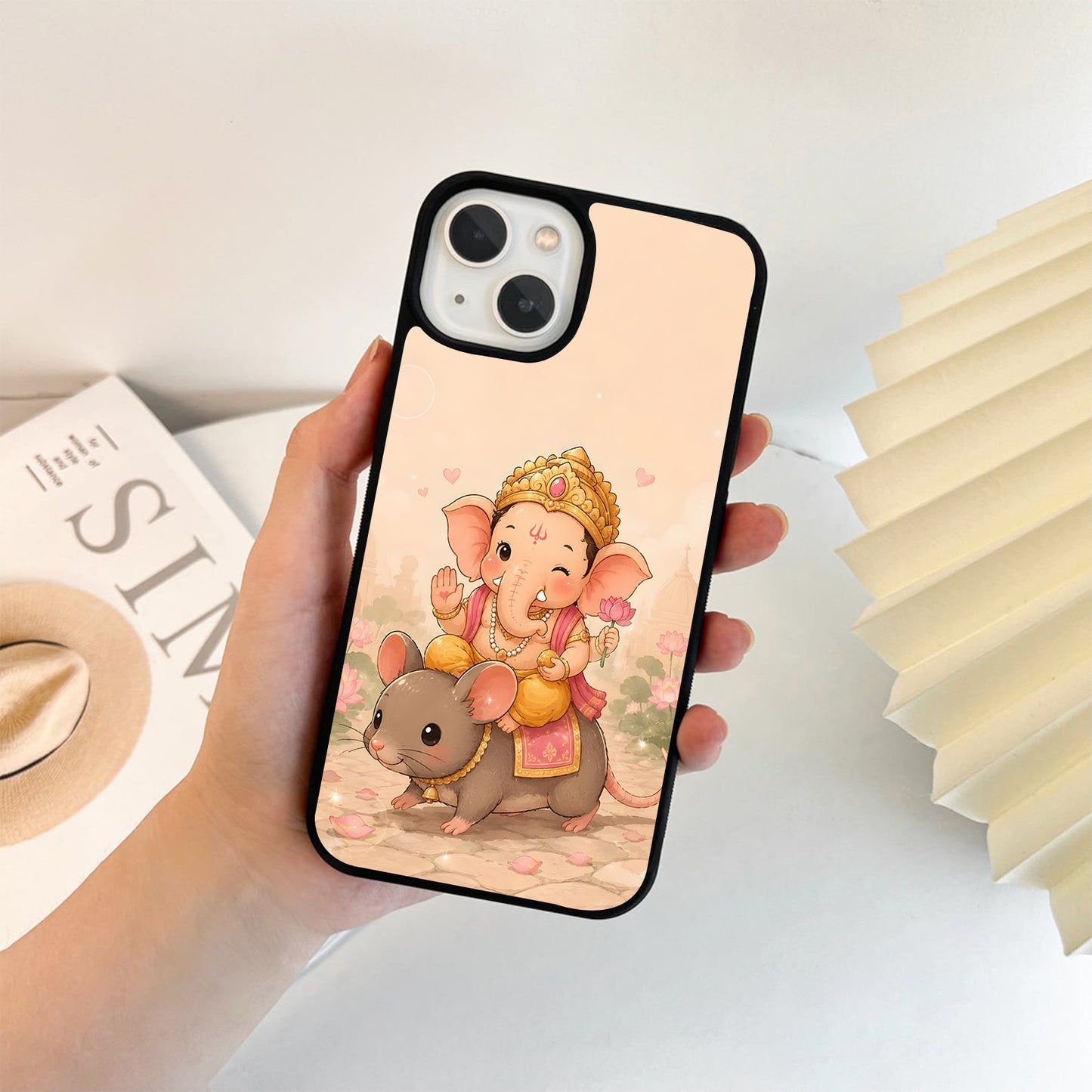 Cute Ganesha Mouse Ride Glass Case
